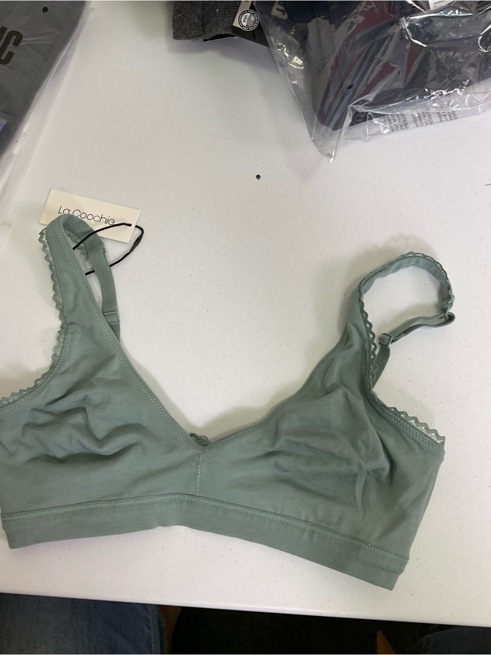 La Coochie Scoop Bralette - Sage with Lace Trim - Picture 3 of 6